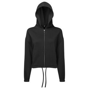 TriDri Womens/Ladies Recycled Cropped Oversized Full Zip Hoodie / Black